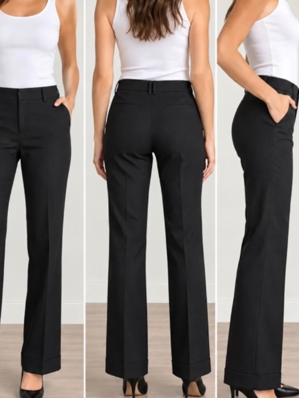 Banana Republic Black Avery Straight Leg Lined Pockets Wool Slacks Size 4